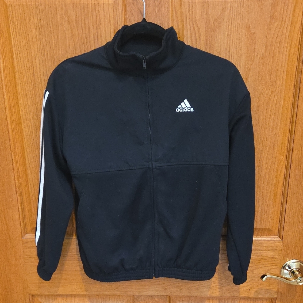 Adidas Boy's 10/12 Black Windbreaker with White Accents